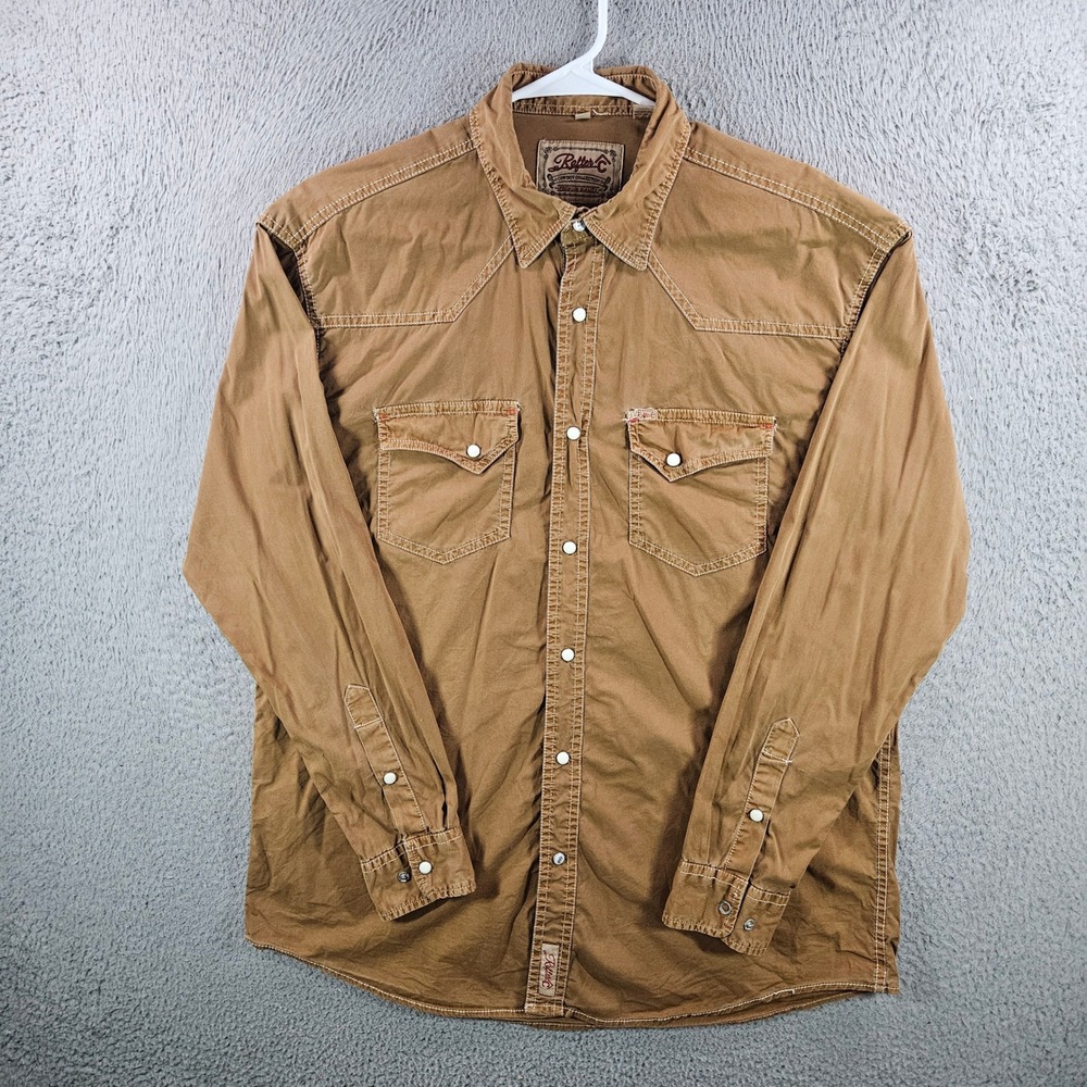 Rafter C Cowboy Collection Mens Large Brown ProFlex 45 Western Pearl Snap Shirt